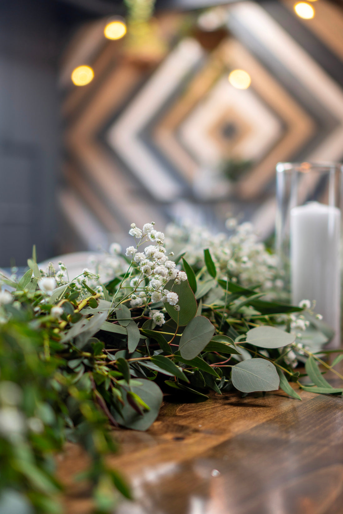 Fresh Eucalyptus Garland custom made for a corporate event at the Woodshed venue in Vista, San Diego County, California